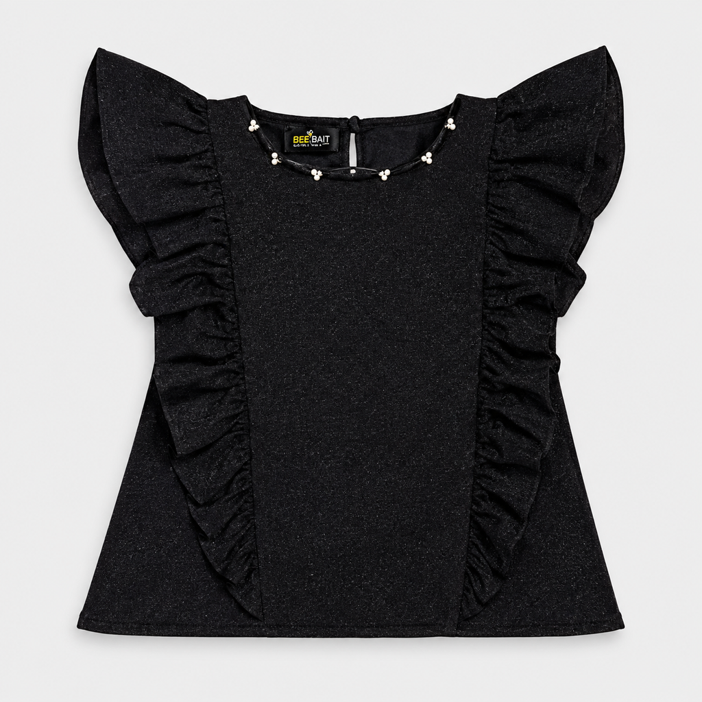 Frilled Top  Black